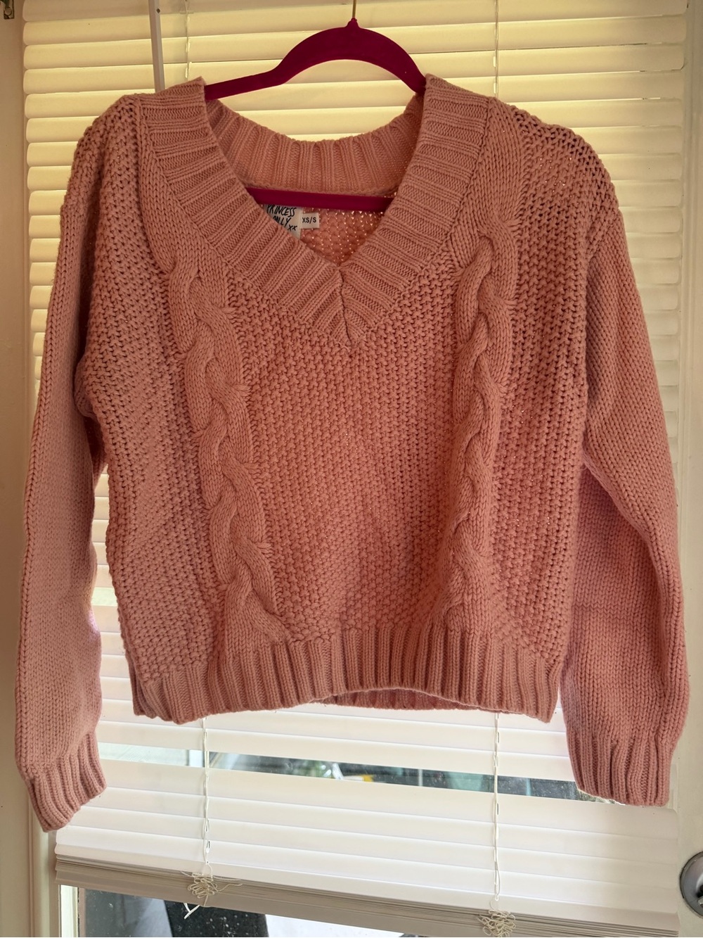 Princess Polly Rose Cable Knit V-Neck Sweater